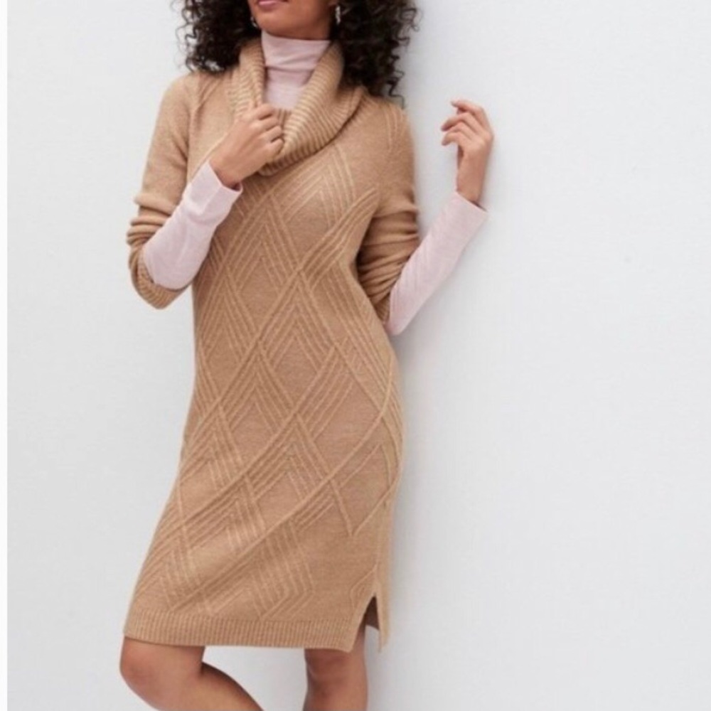 Banana Republic Camel Cowl Neck Sweater Dress Size XS